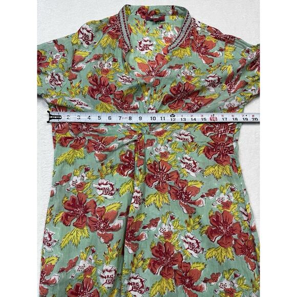 Paisley & Pomegranate Nila Rubia Hand-Block Floral Maxi Wrap Dress Teal LG - Picture 7 of 8